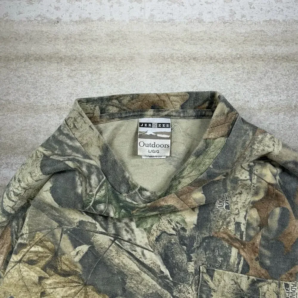 Vintage 90s Jerzees Advantage Shirt Men L Hunting Camo Cotton Long Sleeve Pocket
